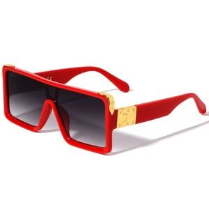 Oversized Square Sunglasses Red Frame Gold‎ Black Lens Stret Beach Wear Lentes